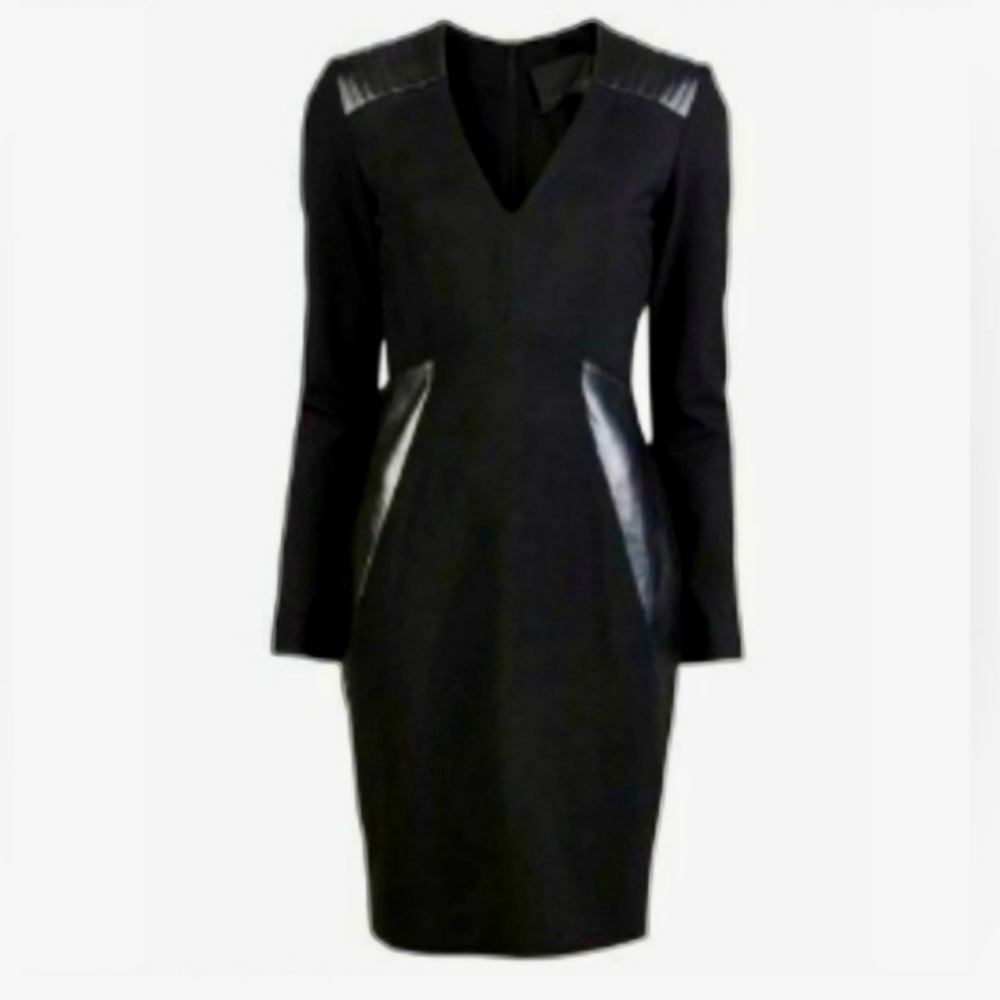 Yigal Azrouel Black Dress with Leather Detailing Size 6 LBD